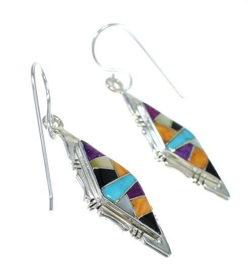Multicolor Sterling Silver Southwest Hook Dangle Earrings WX78659